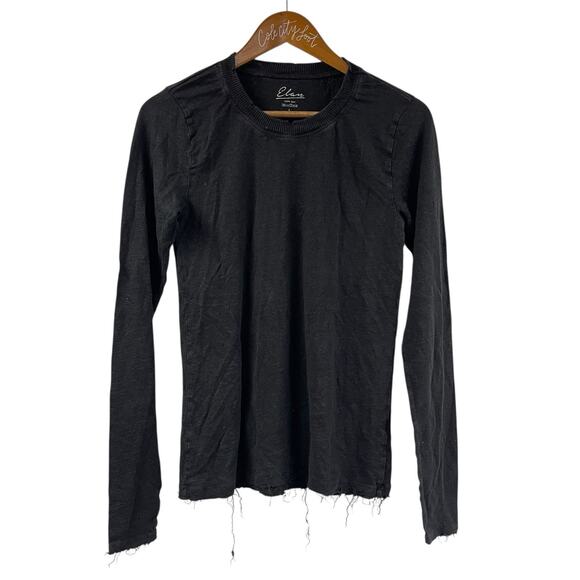 Elan Tee Top Frayed Linen Long Sleeve Black Small - Picture 1 of 6